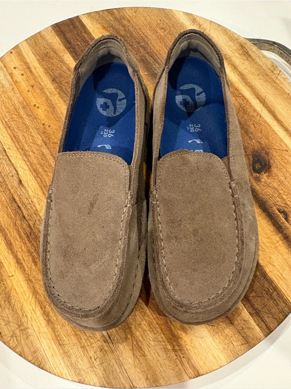 Birkenstock Taupe Suede Slip-On Loafers with Blue Insole. Women’s 6.5